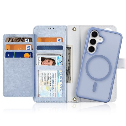 Etui skórzane Dux Ducis Lawa na Samsung Galaxy S25 z odłączanym portfelem magnetycznym - niebieskie