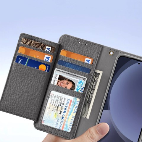 Etui skórzane Dux Ducis Lawa na Samsung Galaxy S25 z odłączanym portfelem magnetycznym - szare Etui skórzane Dux Ducis Lawa na Samsung Galaxy S25 z odłączanym portfelem magnetycznym - szare