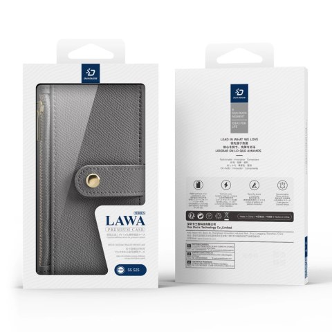 Etui skórzane Dux Ducis Lawa na Samsung Galaxy S25 z odłączanym portfelem magnetycznym - szare Etui skórzane Dux Ducis Lawa na Samsung Galaxy S25 z odłączanym portfelem magnetycznym - szare