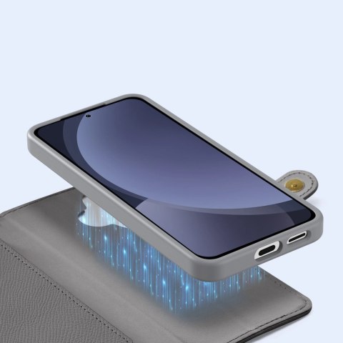 Etui skórzane Dux Ducis Lawa na Samsung Galaxy S25+ z odłączanym portfelem magnetycznym - szare Etui skórzane Dux Ducis Lawa na Samsung Galaxy S25+ z odłączanym portfelem magnetycznym - szare