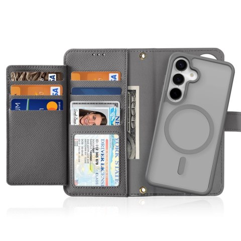 Etui skórzane Dux Ducis Lawa na Samsung Galaxy S25+ z odłączanym portfelem magnetycznym - szare Etui skórzane Dux Ducis Lawa na Samsung Galaxy S25+ z odłączanym portfelem magnetycznym - szare