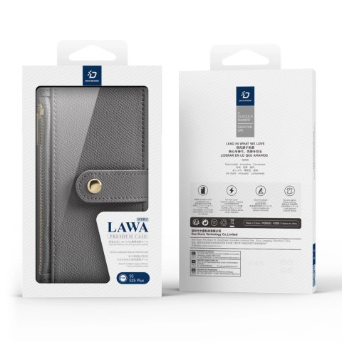 Etui skórzane Dux Ducis Lawa na Samsung Galaxy S25+ z odłączanym portfelem magnetycznym - szare Etui skórzane Dux Ducis Lawa na Samsung Galaxy S25+ z odłączanym portfelem magnetycznym - szare