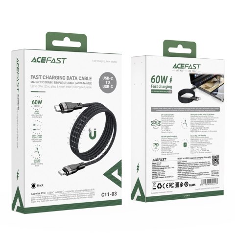 Kabel 3w1 Acefast C11-03 USB-C - USB-C 480Mb/s 100W 1.2m - czarny Kabel 3w1 Acefast C11-03 USB-C - USB-C 480Mb/s 100W 1.2m - czarny