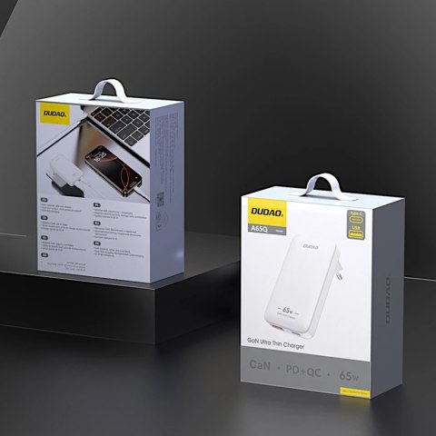 Ładowarka sieciowa podróżna GaN Dudao A65Q 65W USB-A / USB-C PD ultracienka EU / US - biała Ładowarka sieciowa podróżna GaN Dudao A65Q 65W USB-A / USB-C PD ultracienka EU / US - biała