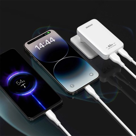Ładowarka sieciowa podróżna GaN Dudao A65Q 65W USB-A / USB-C PD ultracienka EU / US - biała Ładowarka sieciowa podróżna GaN Dudao A65Q 65W USB-A / USB-C PD ultracienka EU / US - biała