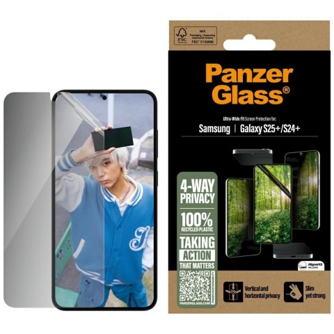 Szkło prywatyzujące PanzerGlass Eco Matrix Ultra-Wide Fit do Samsung Galaxy S25+ Szkło prywatyzujące PanzerGlass Eco Matrix Ultra-Wide Fit do Samsung Galaxy S25+