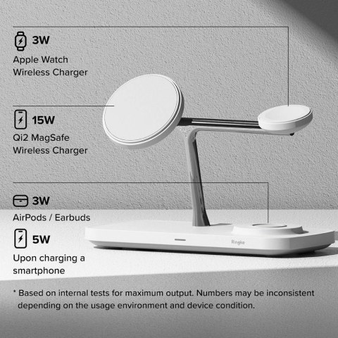 Bezprzewodowa ładowarka Ringke 3w1 QI2 MagSafe - biały Bezprzewodowa ładowarka Ringke 3w1 QI2 MagSafe - biały