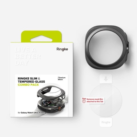 Zestaw etui+szkło Ringke Slim & Tempered Glass na Samsung Galaxy Watch Ultra 47 mm - czarny Zestaw etui+szkło Ringke Slim & Tempered Glass na Samsung Galaxy Watch Ultra 47 mm - czarny