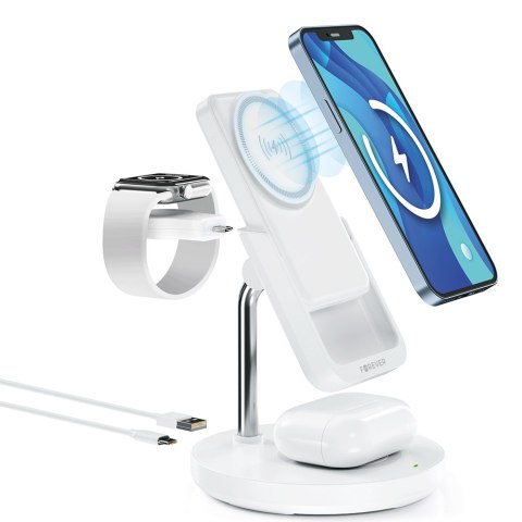 Forever stacja ładująca bezprzewodowa magnetyczna z power bankiem MACS-100 biała 5w1 Forever stacja ładująca bezprzewodowa magnetyczna z power bankiem MACS-100 biała 5w1