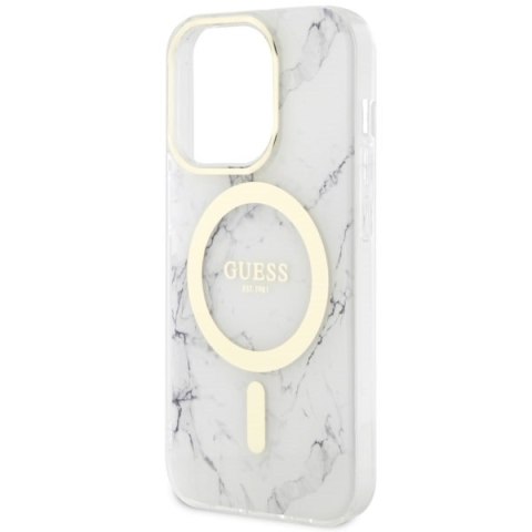Guess nakładka do iPhone 14 Pro 6,1" GUHMP14LPCUMAH biała hard case Marble MagSafe