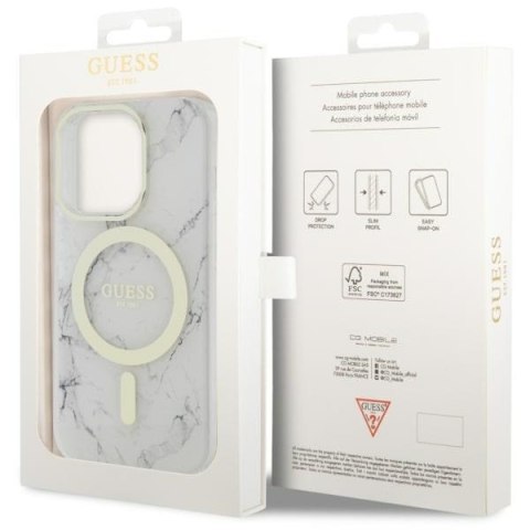 Guess nakładka do iPhone 14 Pro 6,1" GUHMP14LPCUMAH biała hard case Marble MagSafe