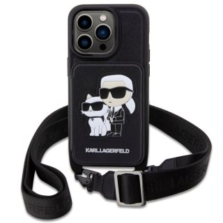 Karl Lagerfeld nakładka do iPhone 14 Pro 6,1" KLHCP14LCSAKCPMK czarna hardcase Crossbody Saffiano Karl & Choupette