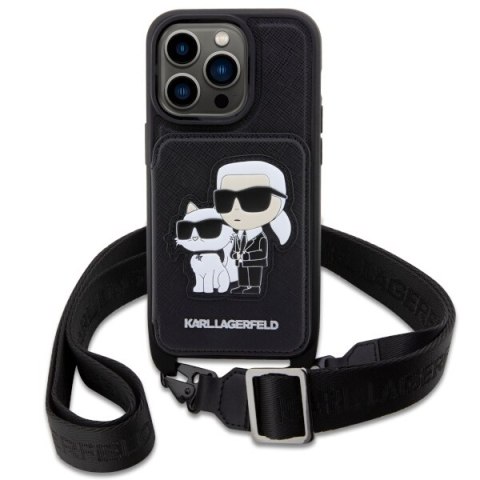 Karl Lagerfeld nakładka do iPhone 14 Pro 6,1" KLHCP14LCSAKCPMK czarna hardcase Crossbody Saffiano Karl & Choupette