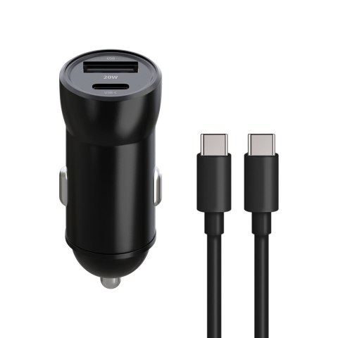 Maxlife ładowarka samochodowa PD QC MXCC-04 1x USB-C 1x USB 20W czarna + kabel USB-C - USB-C 60W Maxlife ładowarka samochodowa PD QC MXCC-04 1x USB-C 1x USB 20W czarna + kabel USB-C - USB-C 60W