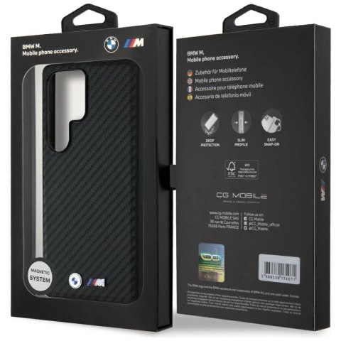 Etui BMW Leather Carbon MagSafe na Samsung Galaxy S25 Ultra - czarne Etui BMW Leather Carbon MagSafe na Samsung Galaxy S25 Ultra - czarne