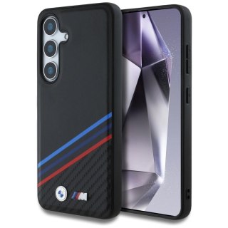 Etui BMW Leather Tricolor Crossing Stripes MagSafe na Samsung Galaxy S25 - czarne