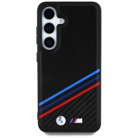 Etui BMW Leather Tricolor Crossing Stripes MagSafe na Samsung Galaxy S25 - czarne