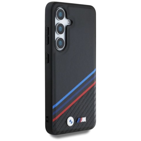 Etui BMW Leather Tricolor Crossing Stripes MagSafe na Samsung Galaxy S25 - czarne