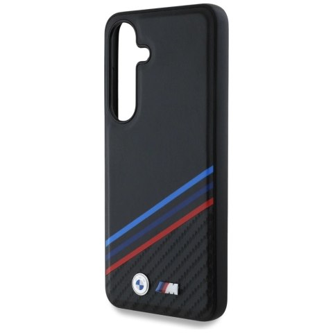 Etui BMW Leather Tricolor Crossing Stripes MagSafe na Samsung Galaxy S25 - czarne