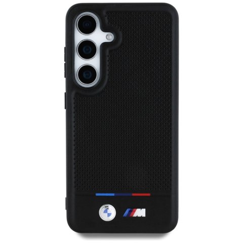 Etui BMW Leather Tricolor Stripe MagSafe na Samsung Galaxy S25 - czarne Etui BMW Leather Tricolor Stripe MagSafe na Samsung Galaxy S25 - czarne