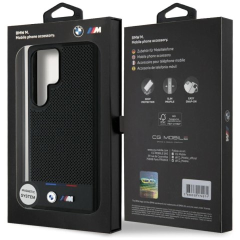 Etui BMW Leather Tricolor Stripe MagSafena Samsung Galaxy S25 Ultra - czarne Etui BMW Leather Tricolor Stripe MagSafena Samsung Galaxy S25 Ultra - czarne