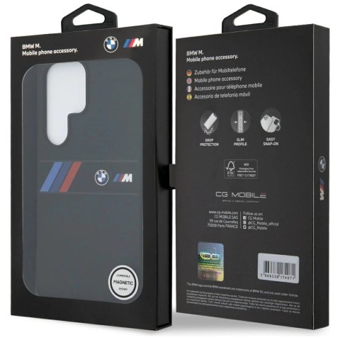 Etui BMW Silicone Middle Tricolor Stripes MagSafe na Samsung Galaxy S25 Ultra - czarne