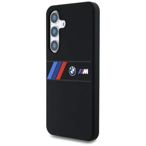 Etui BMW Silicone Middle Tricolor Stripes MagSafe na Samsung Galaxy S25 - czarne Etui BMW Silicone Middle Tricolor Stripes MagSafe na Samsung Galaxy S25 - czarne