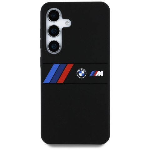 Etui BMW Silicone Middle Tricolor Stripes MagSafe na Samsung Galaxy S25 - czarne Etui BMW Silicone Middle Tricolor Stripes MagSafe na Samsung Galaxy S25 - czarne
