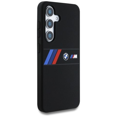 Etui BMW Silicone Middle Tricolor Stripes MagSafe na Samsung Galaxy S25 - czarne Etui BMW Silicone Middle Tricolor Stripes MagSafe na Samsung Galaxy S25 - czarne