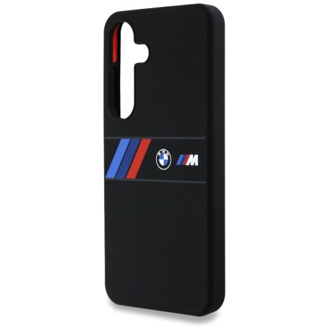 Etui BMW Silicone Middle Tricolor Stripes MagSafe na Samsung Galaxy S25 - czarne Etui BMW Silicone Middle Tricolor Stripes MagSafe na Samsung Galaxy S25 - czarne