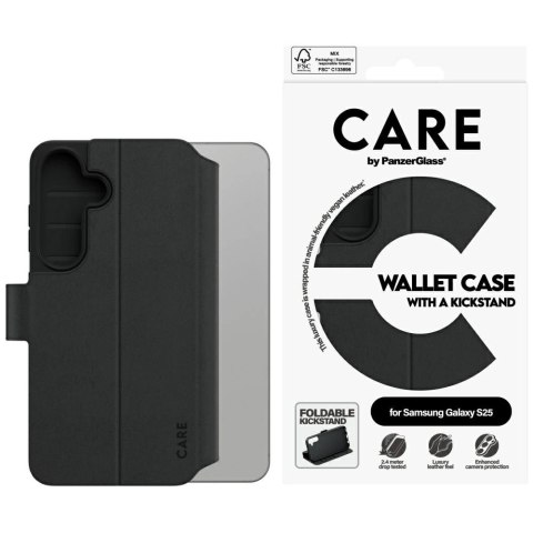 Etui CARE by PanzerGlass Feature Wallet Kickstand na Samsung Galaxy S25 - czarne Etui CARE by PanzerGlass Feature Wallet Kickstand na Samsung Galaxy S25 - czarne