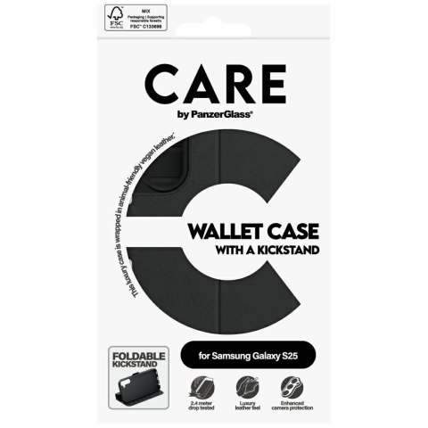 Etui CARE by PanzerGlass Feature Wallet Kickstand na Samsung Galaxy S25 - czarne Etui CARE by PanzerGlass Feature Wallet Kickstand na Samsung Galaxy S25 - czarne