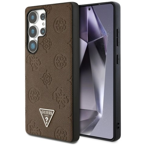 Etui Guess Grained Hot Stamp Peony Pattern Triangle Logo MagSafe na Samsung Galaxy S25 Ultra - brązowe Etui Guess Grained Hot Stamp Peony Pattern Triangle Logo MagSafe na Samsung Galaxy S25 Ultra - brązowe