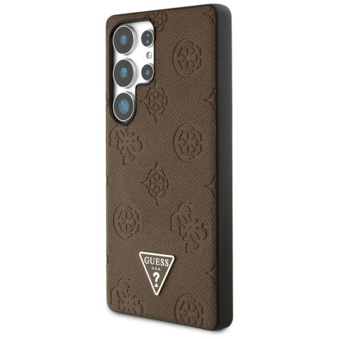 Etui Guess Grained Hot Stamp Peony Pattern Triangle Logo MagSafe na Samsung Galaxy S25 Ultra - brązowe Etui Guess Grained Hot Stamp Peony Pattern Triangle Logo MagSafe na Samsung Galaxy S25 Ultra - brązowe