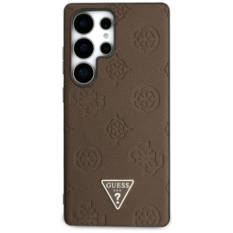 Etui Guess Grained Hot Stamp Peony Pattern Triangle Logo MagSafe na Samsung Galaxy S25 Ultra - brązowe Etui Guess Grained Hot Stamp Peony Pattern Triangle Logo MagSafe na Samsung Galaxy S25 Ultra - brązowe
