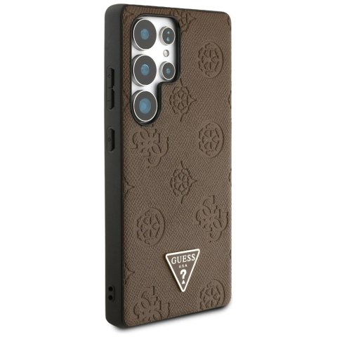 Etui Guess Grained Hot Stamp Peony Pattern Triangle Logo MagSafe na Samsung Galaxy S25 Ultra - brązowe Etui Guess Grained Hot Stamp Peony Pattern Triangle Logo MagSafe na Samsung Galaxy S25 Ultra - brązowe
