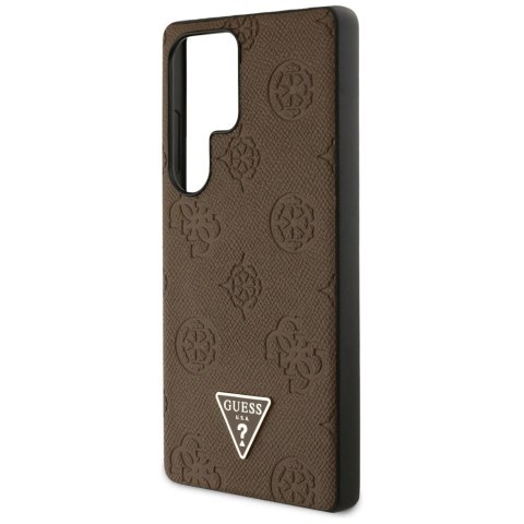 Etui Guess Grained Hot Stamp Peony Pattern Triangle Logo MagSafe na Samsung Galaxy S25 Ultra - brązowe Etui Guess Grained Hot Stamp Peony Pattern Triangle Logo MagSafe na Samsung Galaxy S25 Ultra - brązowe