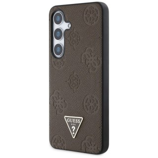 Etui Guess Grained Hot Stamp Peony Pattern Triangle Logo MagSafe na Samsung Galaxy S25 - brązowe