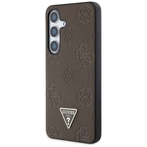 Etui Guess Grained Hot Stamp Peony Pattern Triangle Logo MagSafe na Samsung Galaxy S25 - brązowe Etui Guess Grained Hot Stamp Peony Pattern Triangle Logo MagSafe na Samsung Galaxy S25 - brązowe
