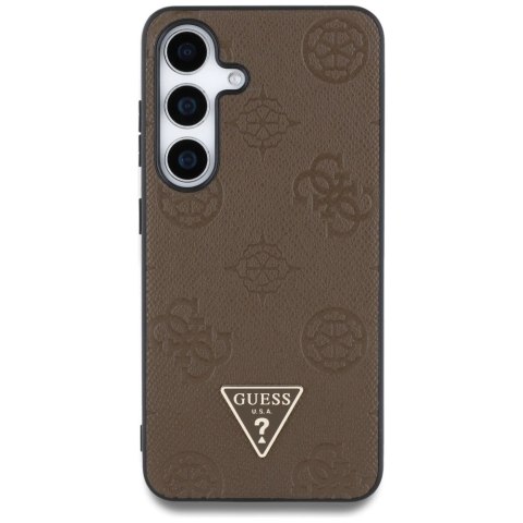 Etui Guess Grained Hot Stamp Peony Pattern Triangle Logo MagSafe na Samsung Galaxy S25 - brązowe Etui Guess Grained Hot Stamp Peony Pattern Triangle Logo MagSafe na Samsung Galaxy S25 - brązowe