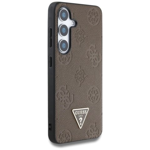 Etui Guess Grained Hot Stamp Peony Pattern Triangle Logo MagSafe na Samsung Galaxy S25 - brązowe Etui Guess Grained Hot Stamp Peony Pattern Triangle Logo MagSafe na Samsung Galaxy S25 - brązowe