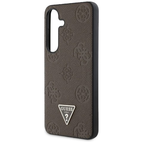 Etui Guess Grained Hot Stamp Peony Pattern Triangle Logo MagSafe na Samsung Galaxy S25 - brązowe Etui Guess Grained Hot Stamp Peony Pattern Triangle Logo MagSafe na Samsung Galaxy S25 - brązowe