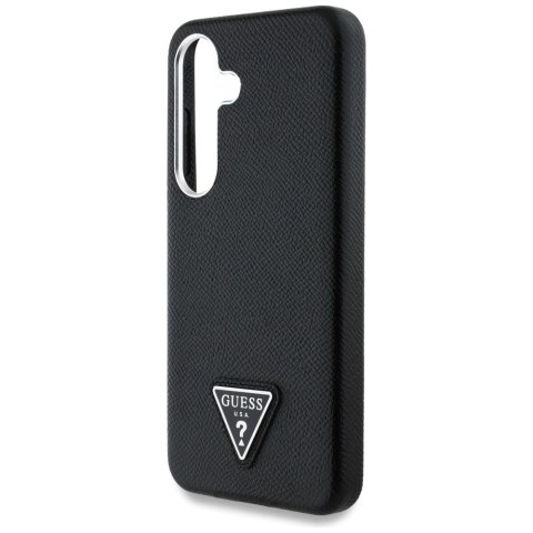 Etui Guess Grained Triangle Logo MagSafe na Samsung Galaxy S25 - czarne Etui Guess Grained Triangle Logo MagSafe na Samsung Galaxy S25 - czarne