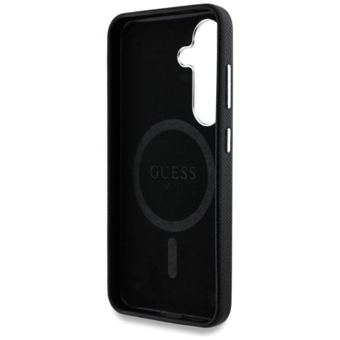 Etui Guess Grained Triangle Logo MagSafe na Samsung Galaxy S25 - czarne Etui Guess Grained Triangle Logo MagSafe na Samsung Galaxy S25 - czarne