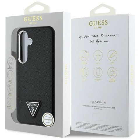 Etui Guess Grained Triangle Logo MagSafe na Samsung Galaxy S25 - czarne Etui Guess Grained Triangle Logo MagSafe na Samsung Galaxy S25 - czarne