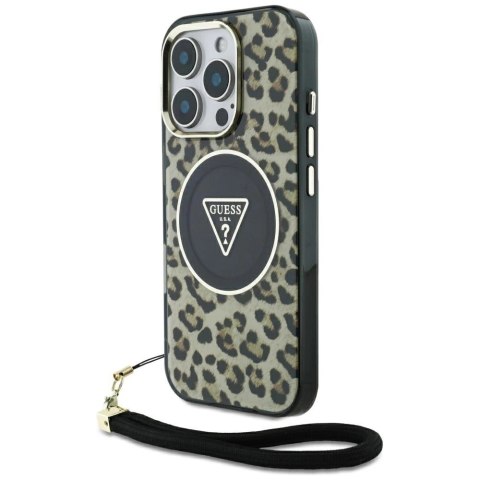 Etui Guess HC IML Leopard Triangle Cord Strap MagSafe do iPhone 16 Pro Max - brązowe Etui Guess HC IML Leopard Triangle Cord Strap MagSafe do iPhone 16 Pro Max - brązowe