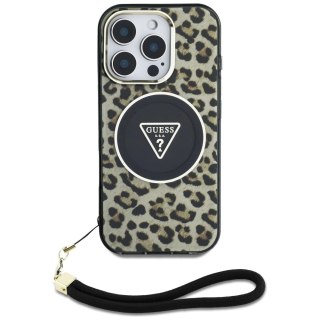Etui Guess HC IML Leopard Triangle Cord Strap MagSafe do iPhone 16 Pro Max - brązowe