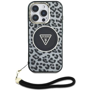 Etui Guess HC IML Leopard Triangle Cord Strap MagSafe do iPhone 16 Pro Max - czarne