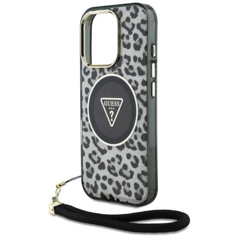 Etui Guess HC IML Leopard Triangle Cord Strap MagSafe do iPhone 16 Pro Max - czarne Etui Guess HC IML Leopard Triangle Cord Strap MagSafe do iPhone 16 Pro Max - czarne