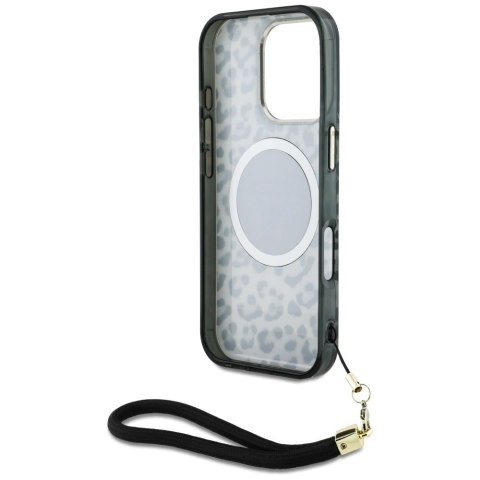 Etui Guess HC IML Leopard Triangle Cord Strap MagSafe do iPhone 16 Pro Max - czarne Etui Guess HC IML Leopard Triangle Cord Strap MagSafe do iPhone 16 Pro Max - czarne